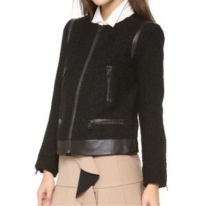 Club Monaco Reid Boucle Moto Jacket Black Wool Leather Size S